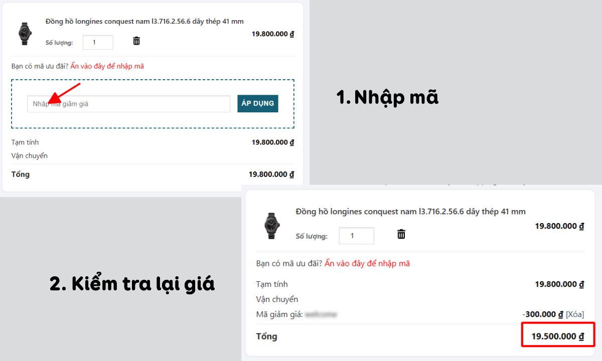 Hướng dẫn sử dụng mã giảm giá - Bước 2